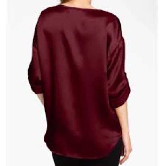 EILEEN FISHER Silk Satin Dark Tulip Hammered Ballet Neck Top Blouse XS $218 - Picture 3 of 13